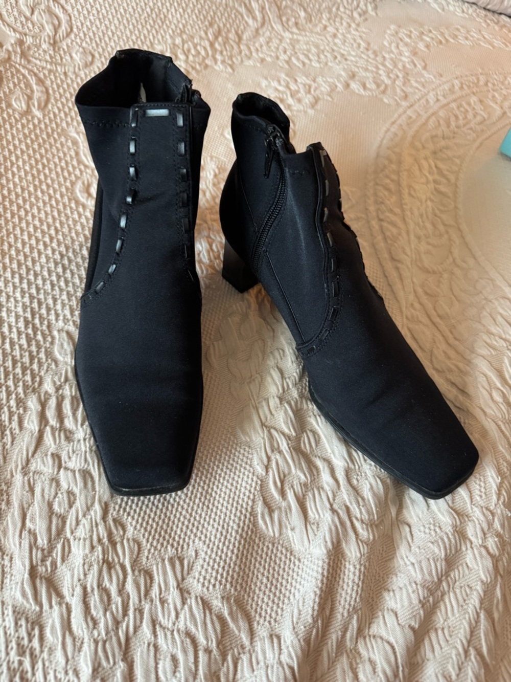 Life Stride Black Stretch Ankle Booties with Block Heel